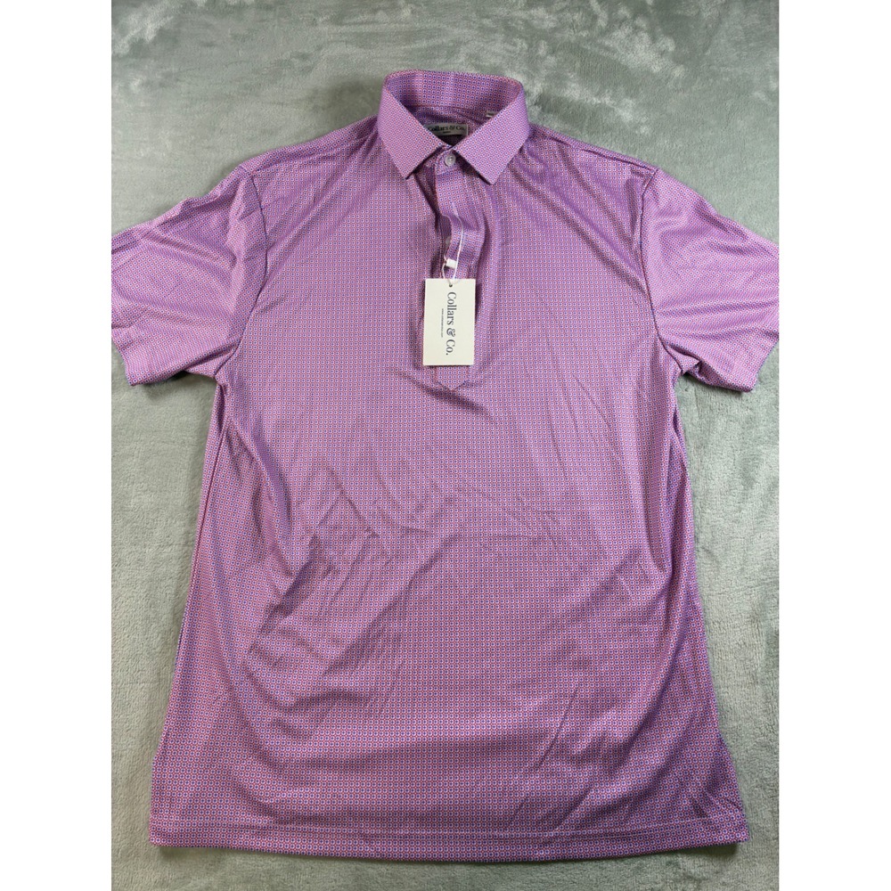 Collars & Co. Men Compass Crimson Polo Shirt Dress Collar Geometric Print Small